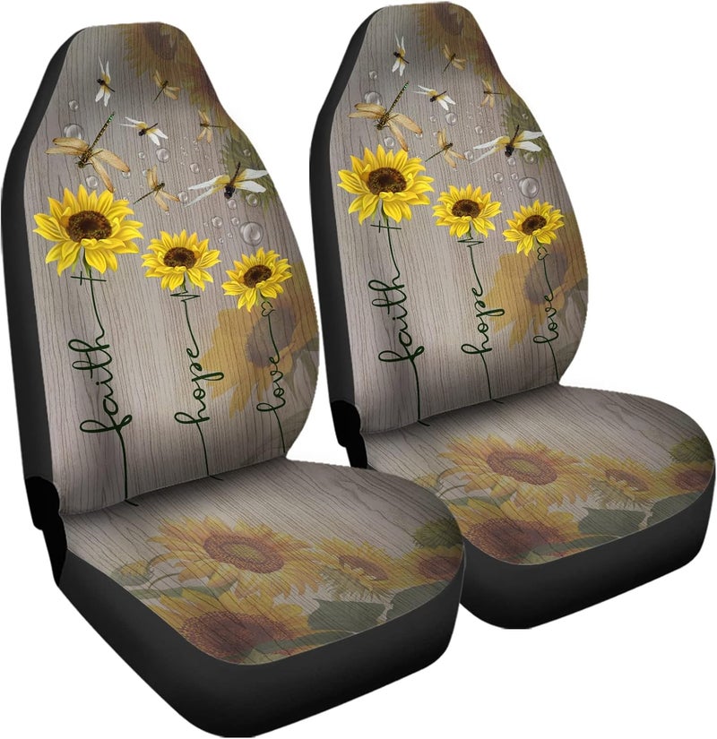 Howilath Sunflowers & Dragonfly Print Seat Covers for Women Men Car Seat Covers, 2pcs Car Accessories High Back Front Seat Covers - Image 2